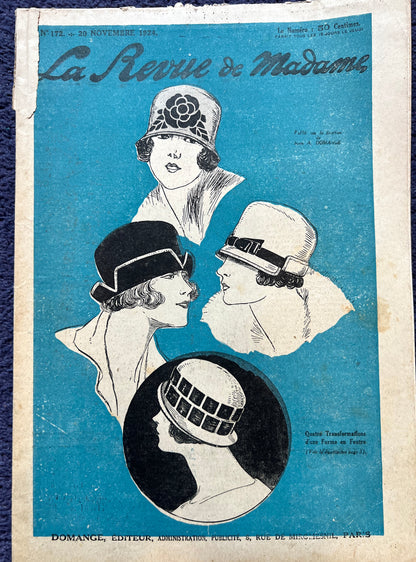 Gorgeous 1920s Millinery in 20th November 1924 French  La Revue de Madame
