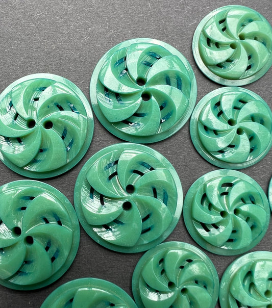 Vintage Soft Pine Green Swirling  2.2cm or 1.7cm Buttons