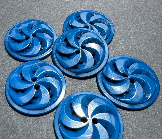 Deep Gentian Blue Swirling  Vintage 2.2cm or 1.7cm Buttons