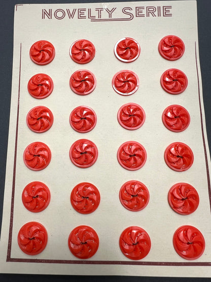 Energetic Swirly Vintage  Red 2.2cm or 1.7cm Buttons - 6 or 24