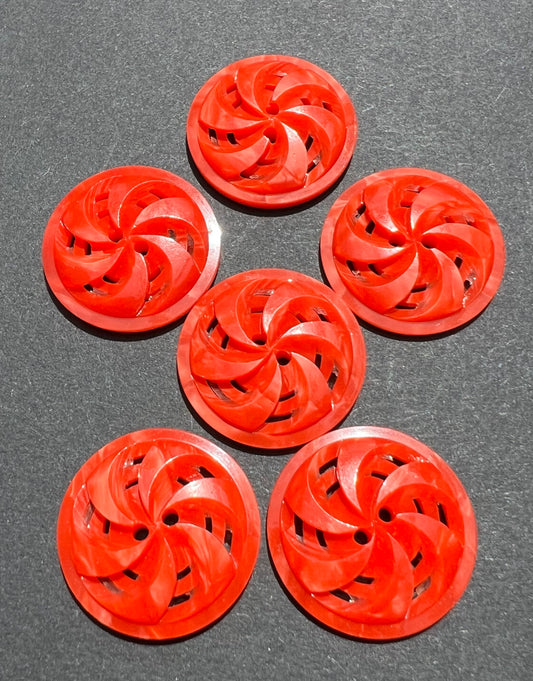 Energetic Swirly Vintage  Red 2.2cm or 1.7cm Buttons - 6 or 24