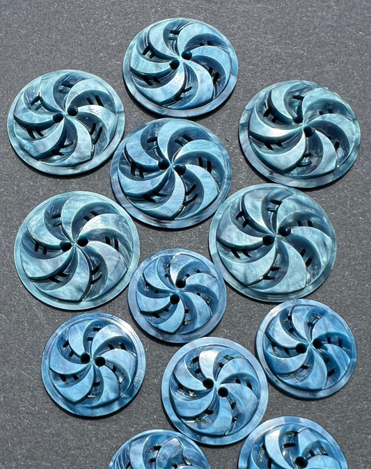 Dappled Azure Blue 2.2cm or 1.7cm Vintage Buttons - 6 or 24