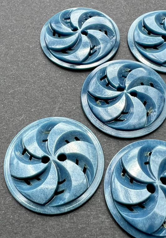 Unusual Mid Century French Blue Swirling  2.2cm or 1.7cm Buttons