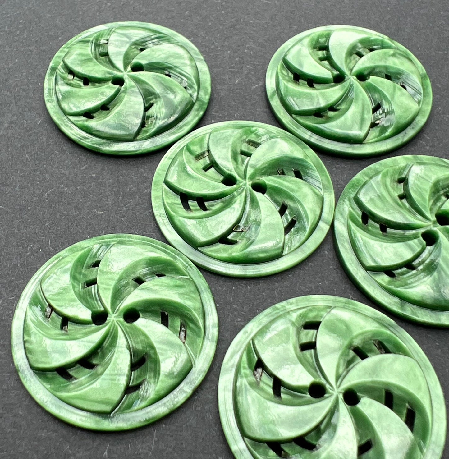 Unusual Silvery Green Swirling  2.2cm or 1.7cm Vintage Buttons