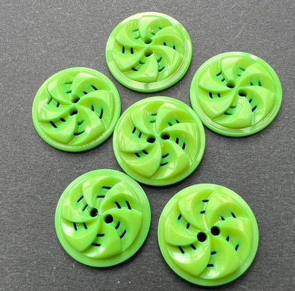 6 Parakeet Green 1.8cm Swirling Vintage Buttons