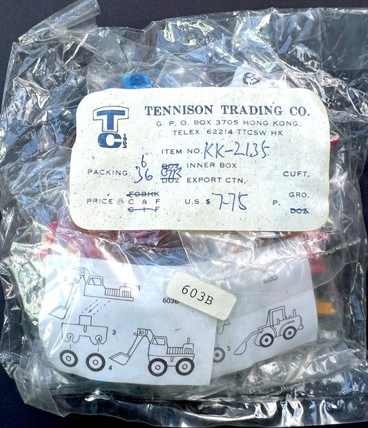 Vintage Hong Kong Salesman's Sample - 6 Build It Yourself Brightly Coloured Diggers, Lorries Etc