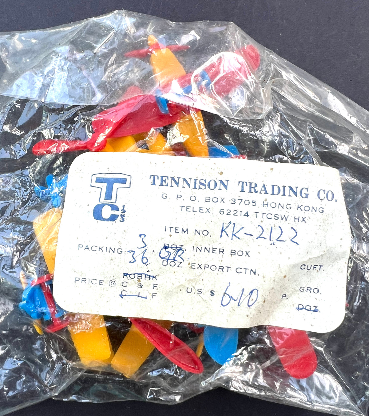 Vintage Hong Kong Salesman's Sample - 6 Brightly Coloured Aeroplanes - All Different.