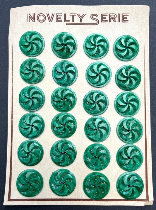 24 Lively Green 2.2cm Swirling Vintage Buttons