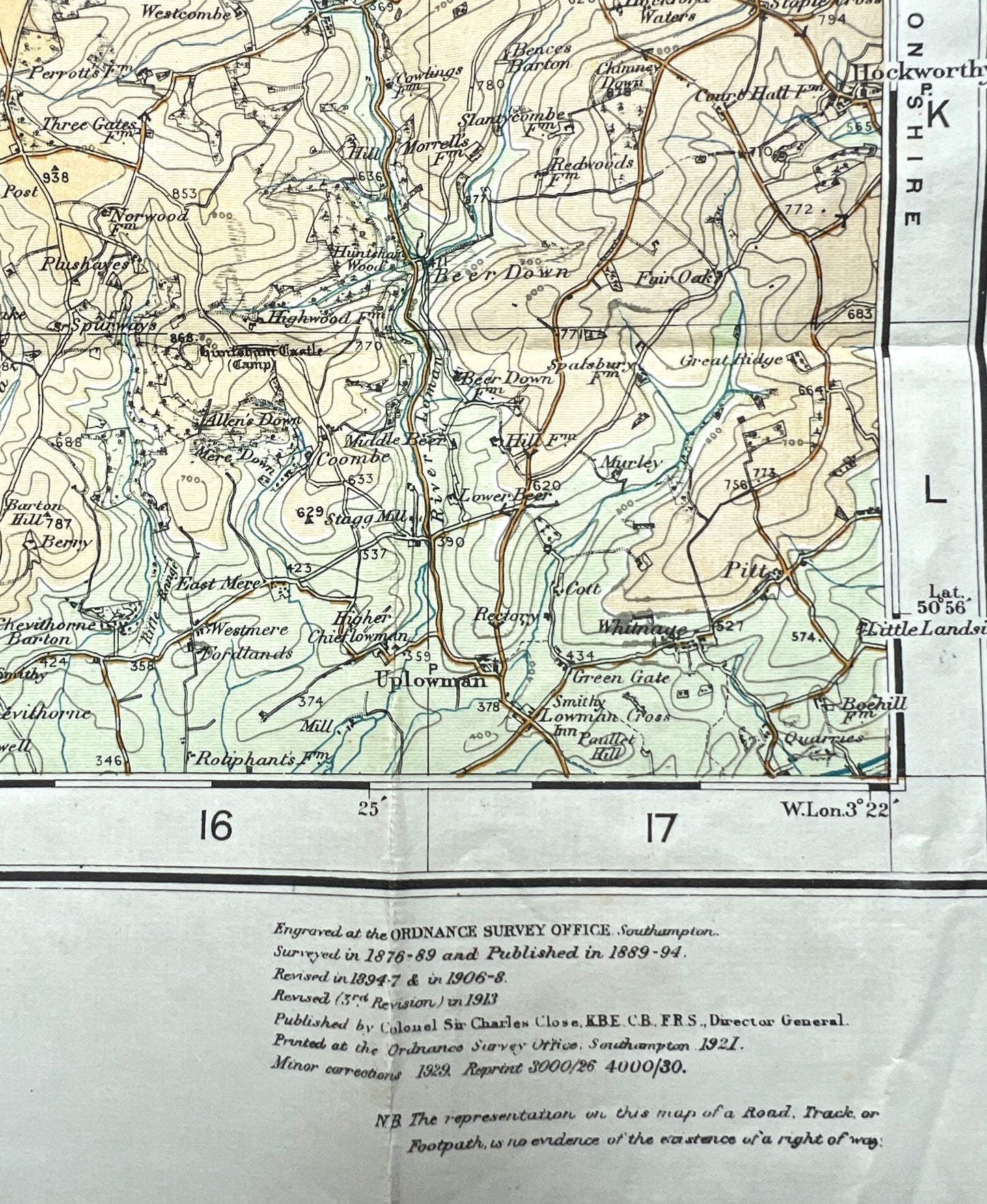 1920s ORDNANCE SURVEY 1" to 1 Mile Map of EXMOOR