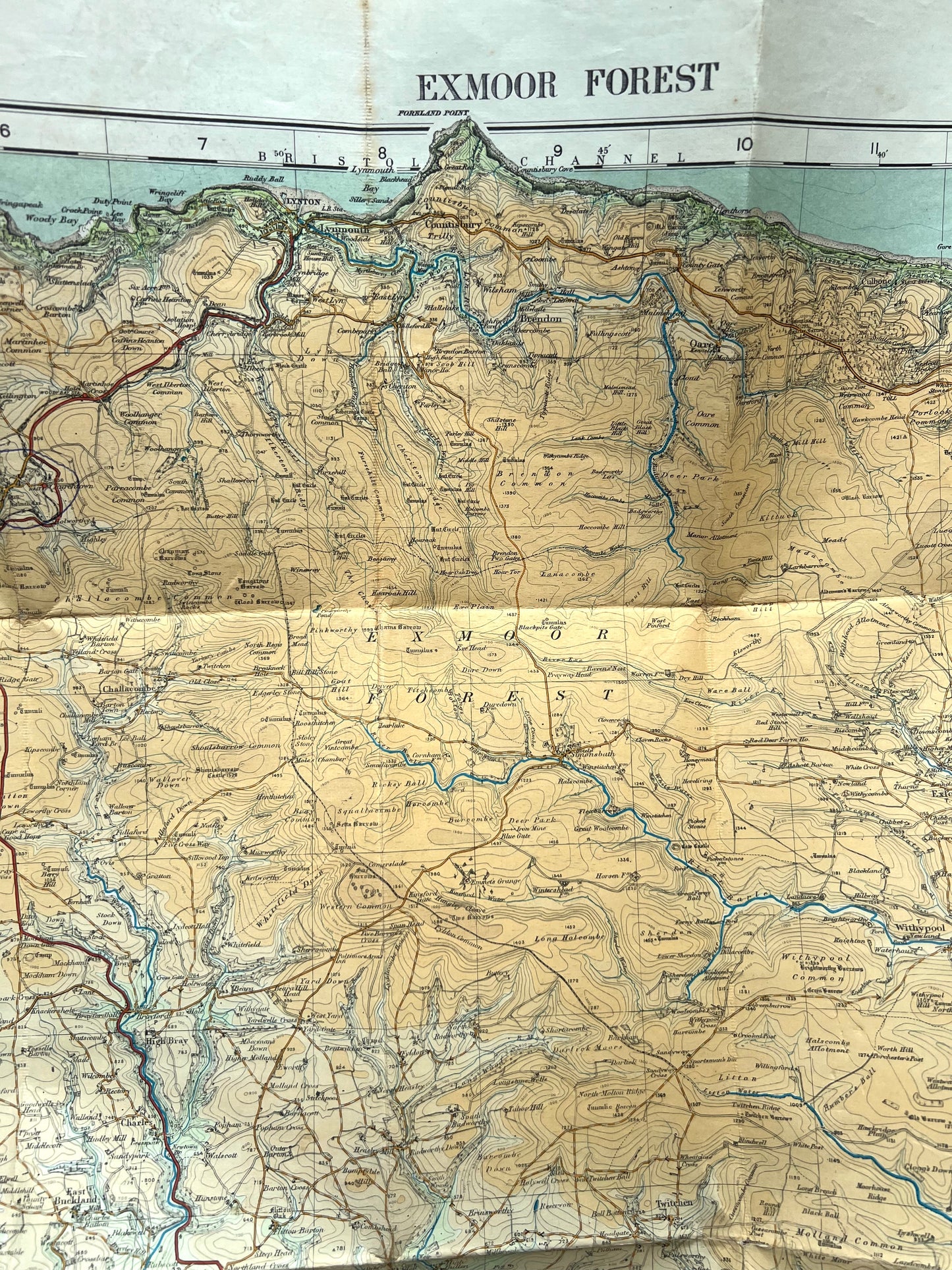 1920s ORDNANCE SURVEY 1" to 1 Mile Map of EXMOOR