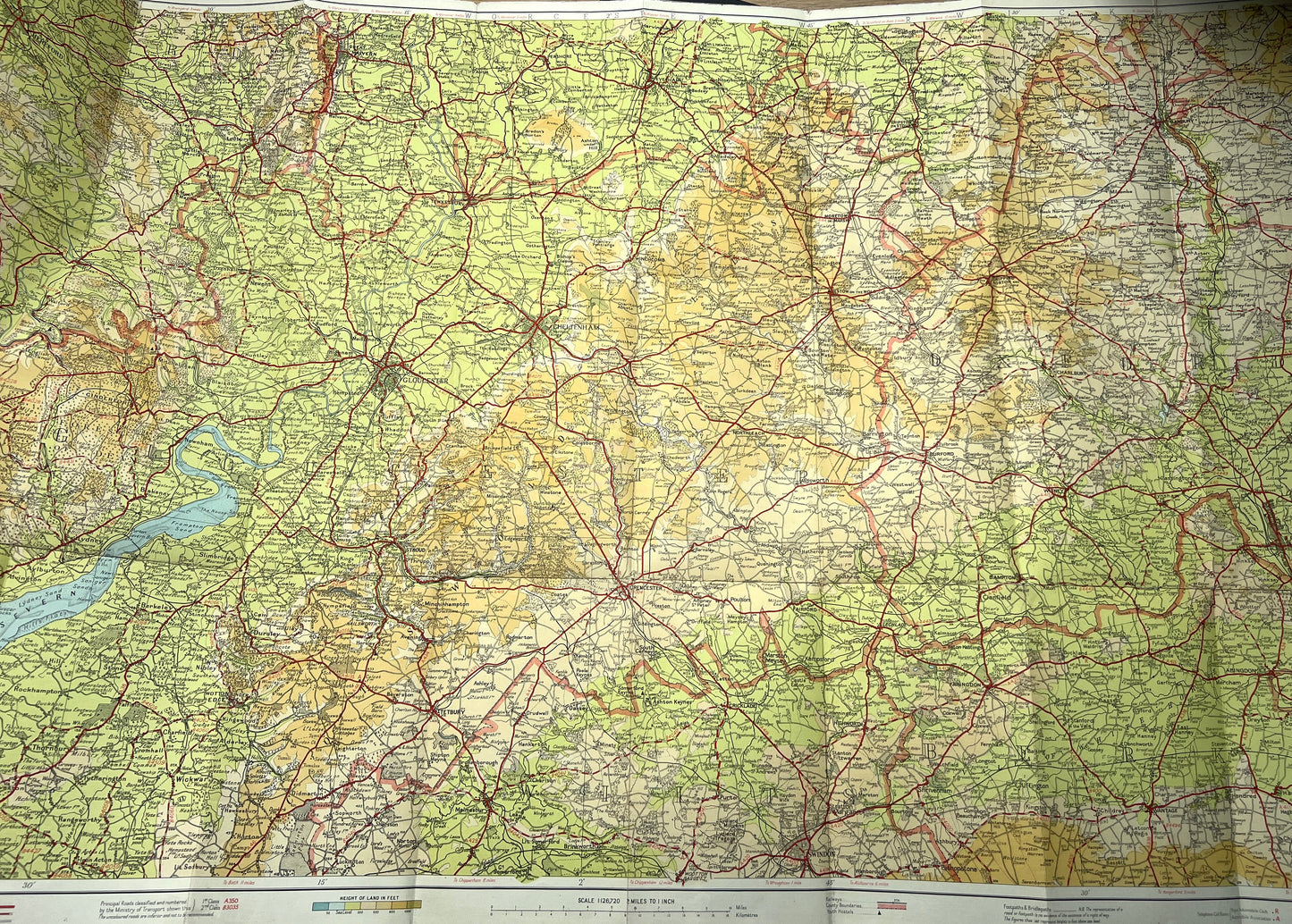 1950s Johnston's 2 Miles to 1" Cloth Map of COTSWOLD COUNTRY Sheet 12.