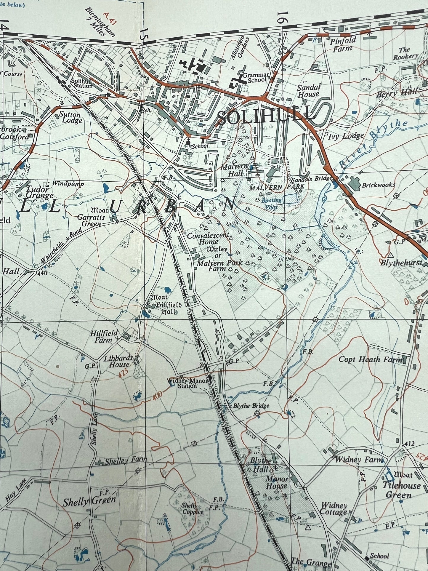 1947 Ordnance Survey 2.5" to mile of SOLIHULL Sheet42/17