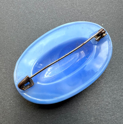 Unusual Blue Pressed Glass Vintage Brooch.