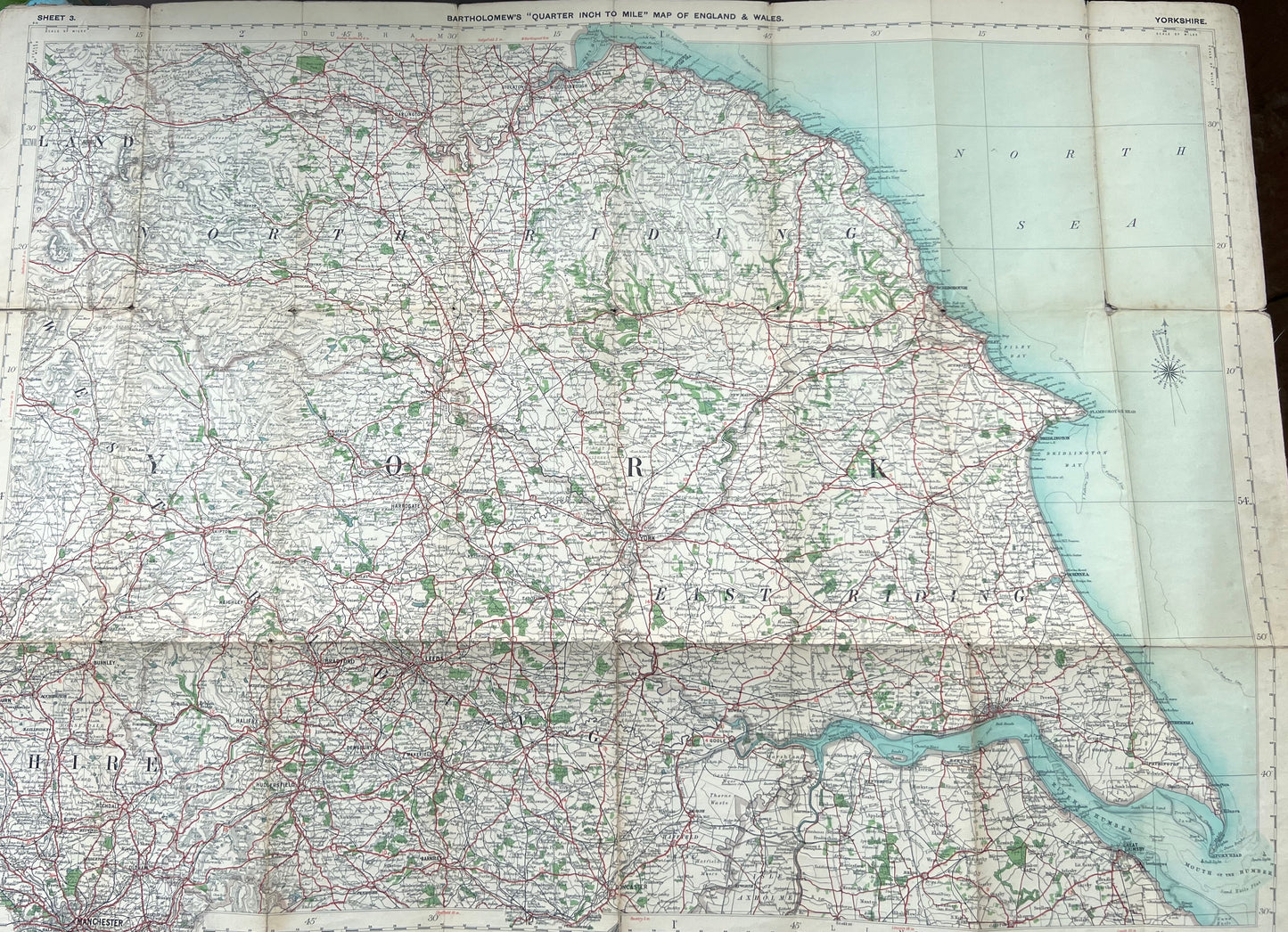 YORK (Section 3) of 1900s Bartholomew’s ROAD MAP of ENGLAND and WALES