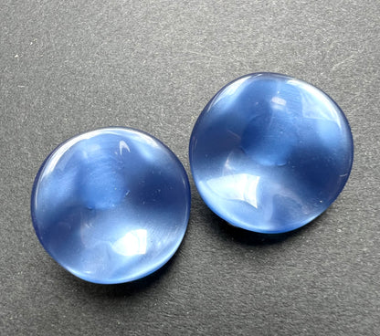 Dimpled Shiny Blue Lucite Vintage Clip On Earrings
