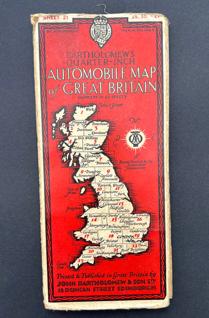 1930s PORTSMOUTH - SALISBURY (21) 1940s Bartholomew's Quarter Inch Automobile Map of Great Britain