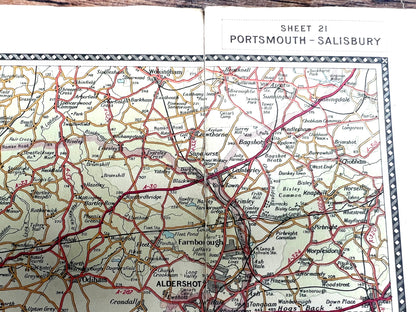 1930s PORTSMOUTH - SALISBURY (21) 1940s Bartholomew's Quarter Inch Automobile Map of Great Britain