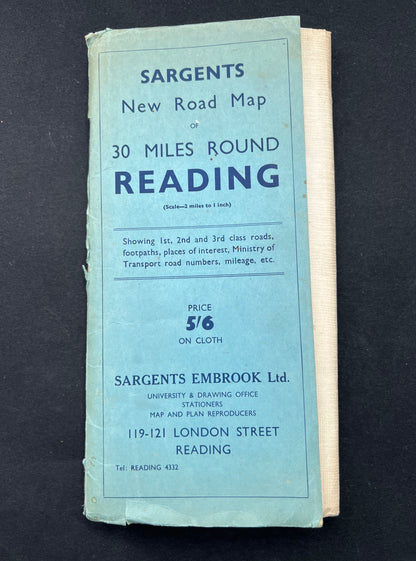 1950s SARGENTS 2 Miles to 1" Cloth Map of 30 MILES ROUND READING