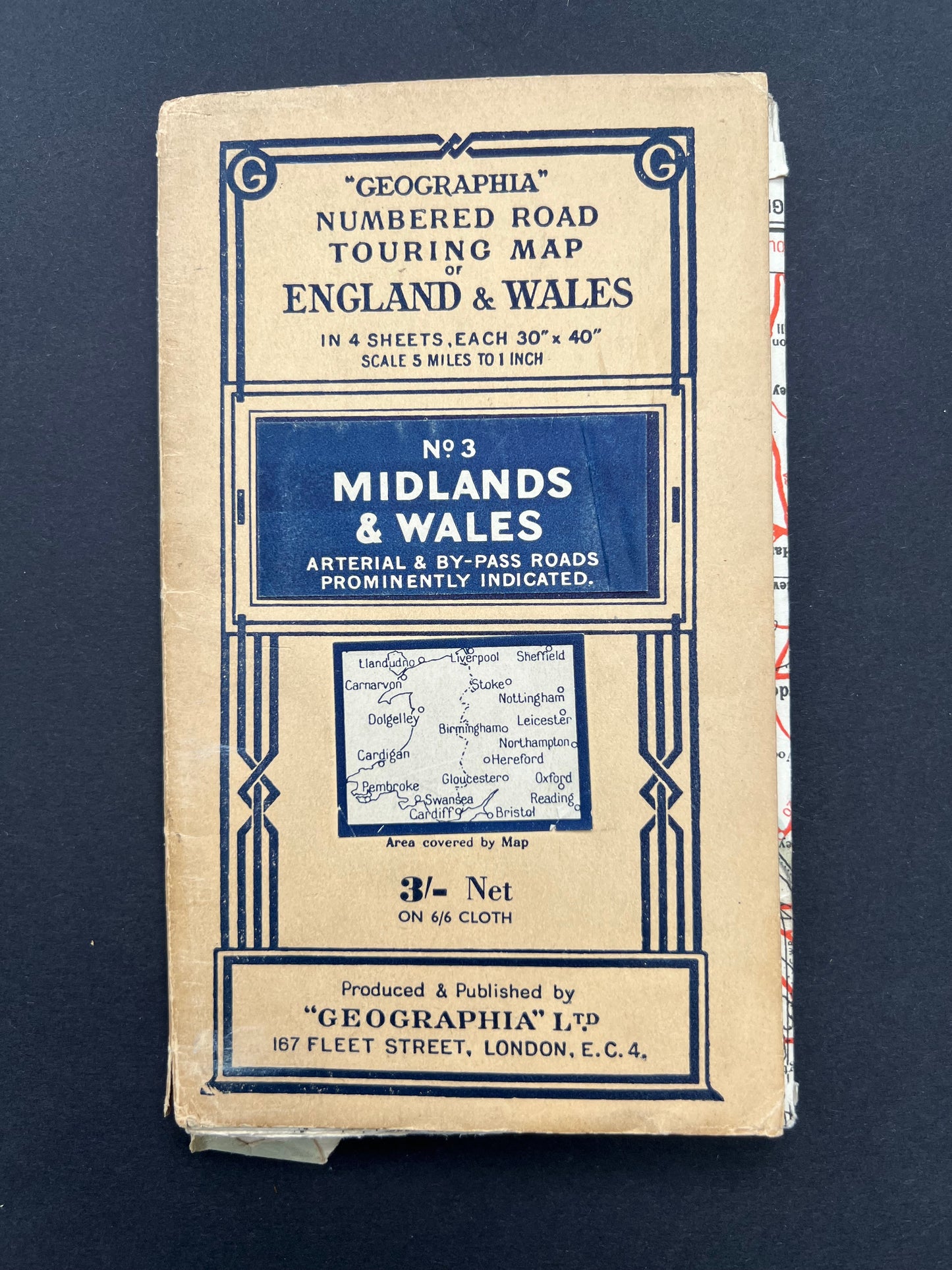 1940/50s Geographica Numbered Road Touring MAP No 3 MIDLANDS and WALES