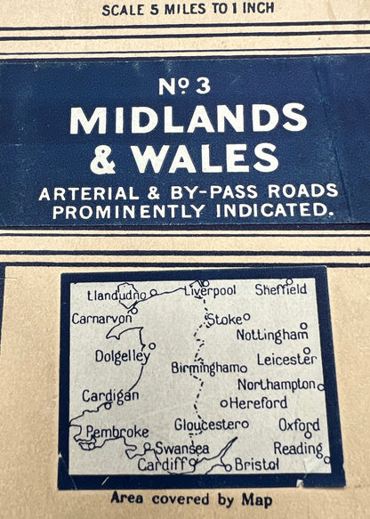 1940/50s Geographica Numbered Road Touring MAP No 3 MIDLANDS and WALES