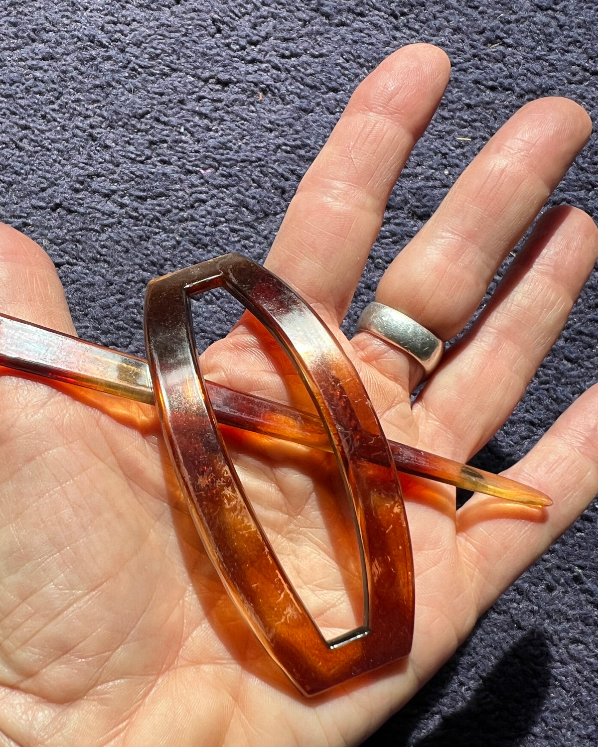 Job Lot of 4 Sheets of 6 1950s French  Amber Plastic Hair Barrettes - slightly worn.