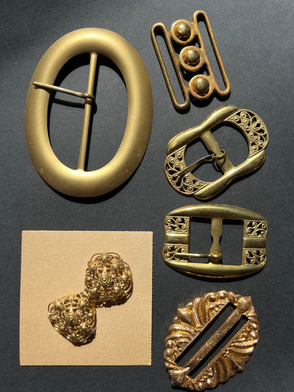 Job Lot of 6 Varied Vintage Golden Buckles with the odd scuff