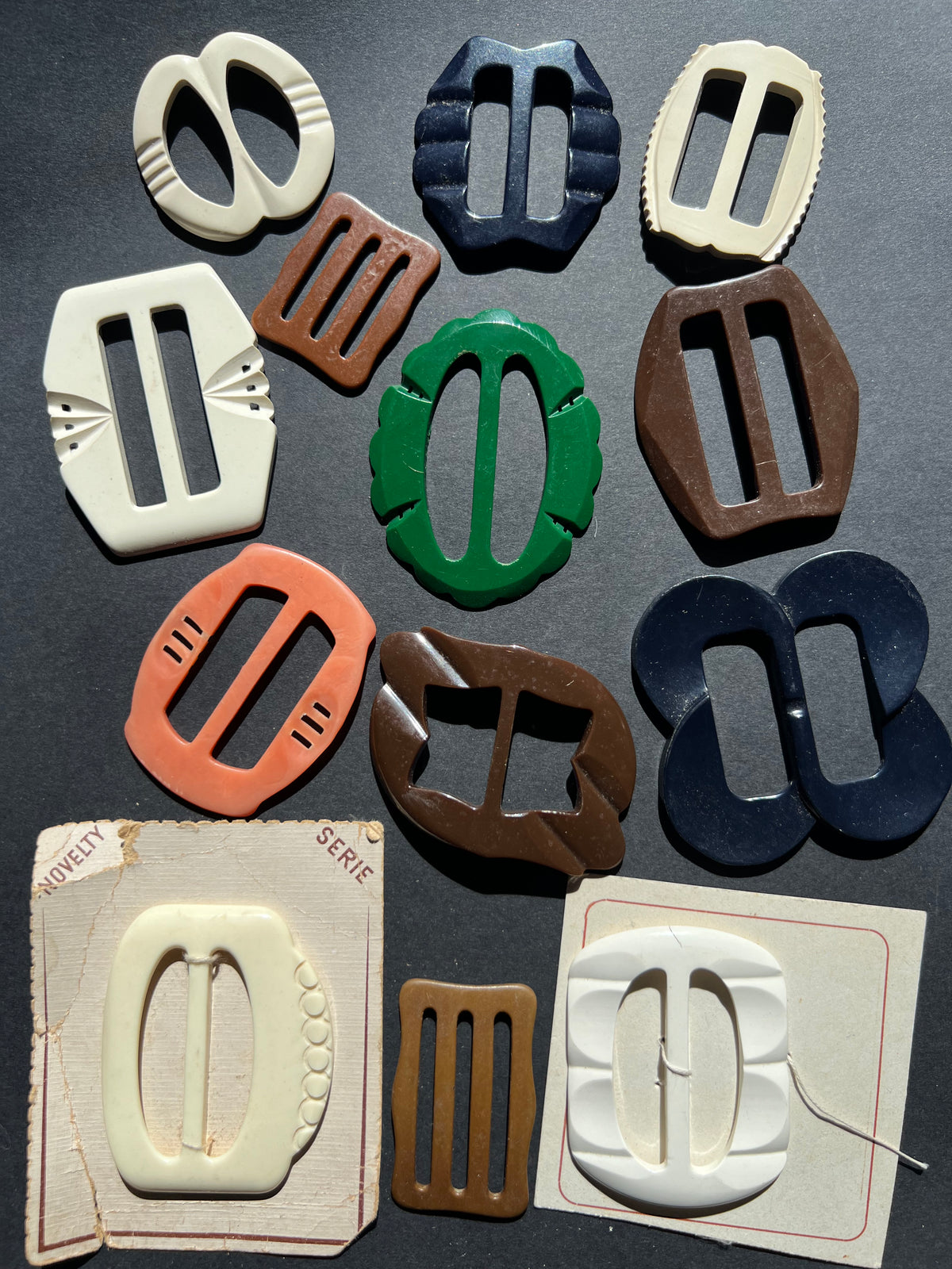 Job Lot of 14 Varied Vintage Coloured Buckles