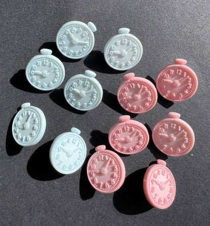 6 Pocket Watch 1.5cm wide Buttons - Blue or Pink