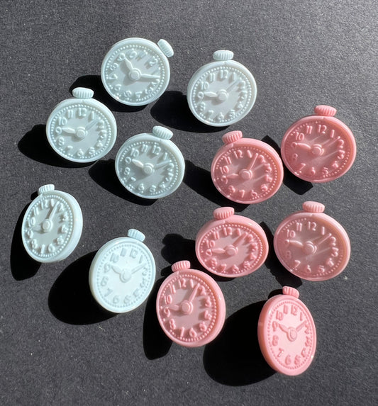 6 Pocket Watch 1.5cm wide Buttons - Blue or Pink