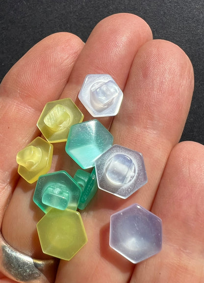 9 Little 1cm Hexagon Shaped Shimmery Multicoloured Buttons