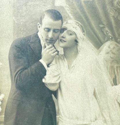 A 1920s French Bride and Groom Postcard with Savvy Bride.