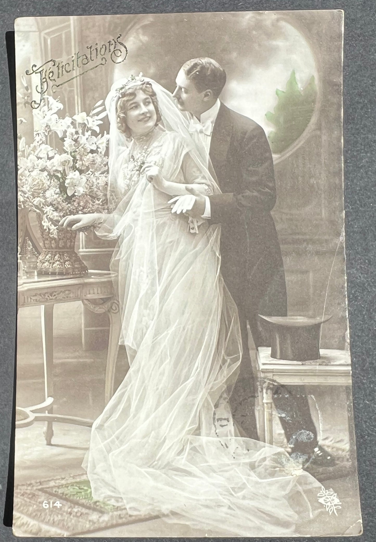 Lovely 1913 French Wedding Postcard.