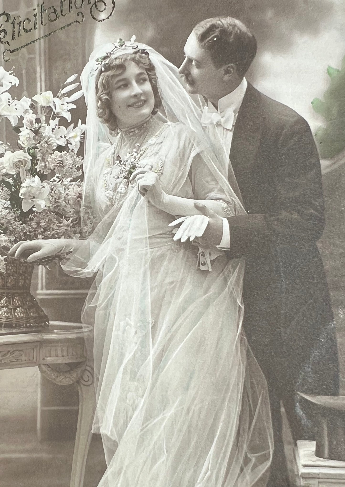 Lovely 1913 French Wedding Postcard.