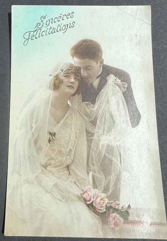 Slightly Ethereal 1923 French Wedding Postcard