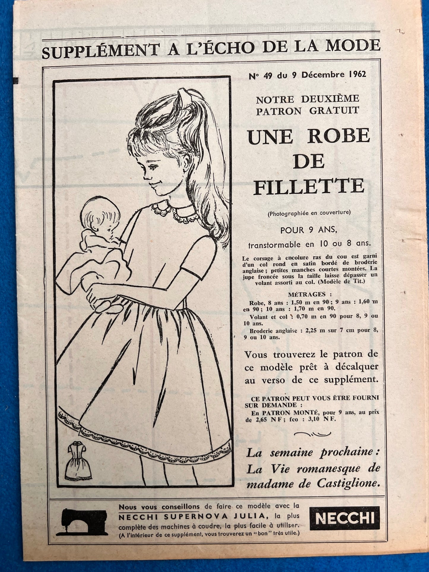 9th December 1962 of French L'Echo de la Mode incl, Pattern for Girls Dress