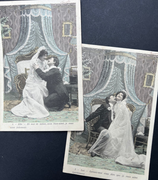 Pair of French Wedding Night Postcards dated 1903