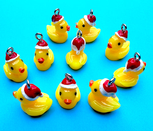 Christmas Hat Wearing Bright Yellow Plastic Duck Charms