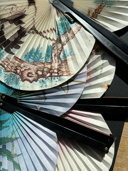 Box of 9 Vintage Fold Up Portable Pocket Fans - slightly flawed.