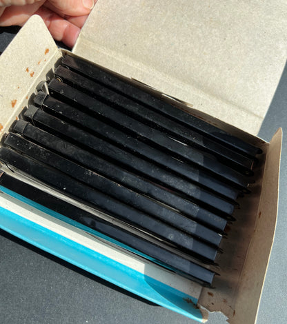 Box of 9 Vintage Fold Up Portable Pocket Fans - slightly flawed.