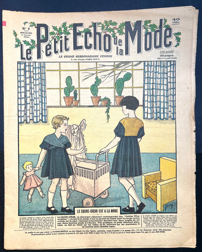 Elegant Little Girls and Their Dolls in 6th January 1935 French Fashion Paper Le Petit Echo de la Mode