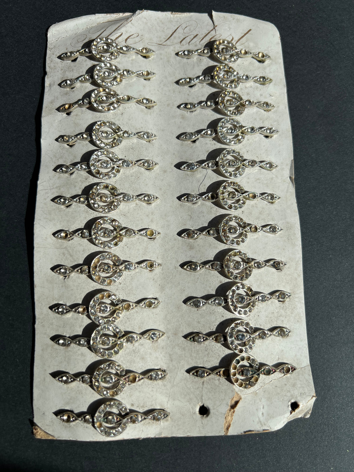 Sheet of 23 Lovely 1930s Hair Clips that Need Some Crystals Replacing