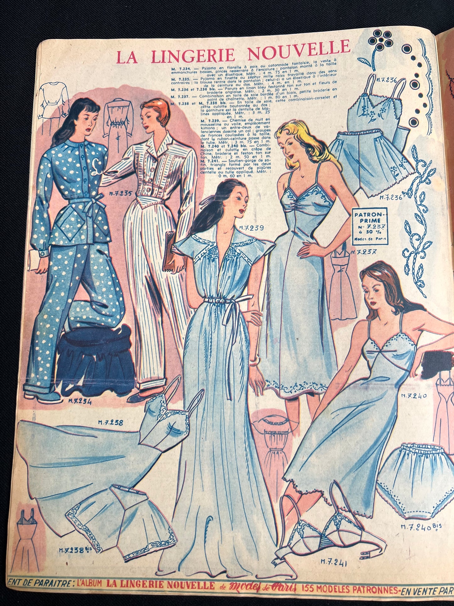 Lovely Lingerie and Nightwear in 20th January 1950 French Fashion Paper Modes de Paris