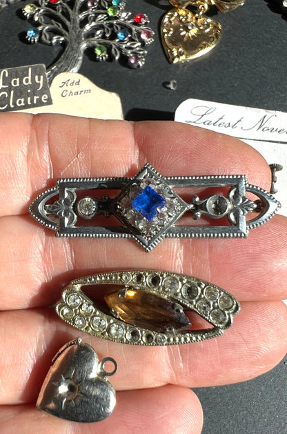 Job Lot of Vintage Jewellery incl. Glass Dress Clip that Need New Crystals