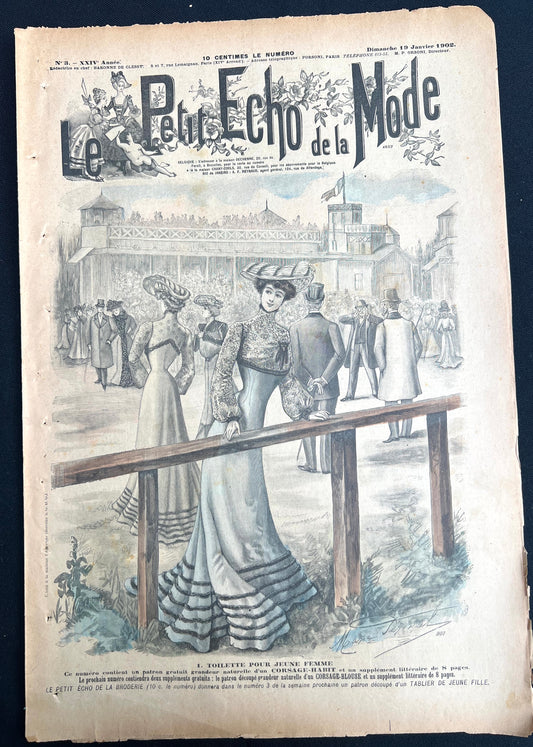 At The Races.. 19th January 1902 French Fashion Paper Le Petit Echo de la Mode