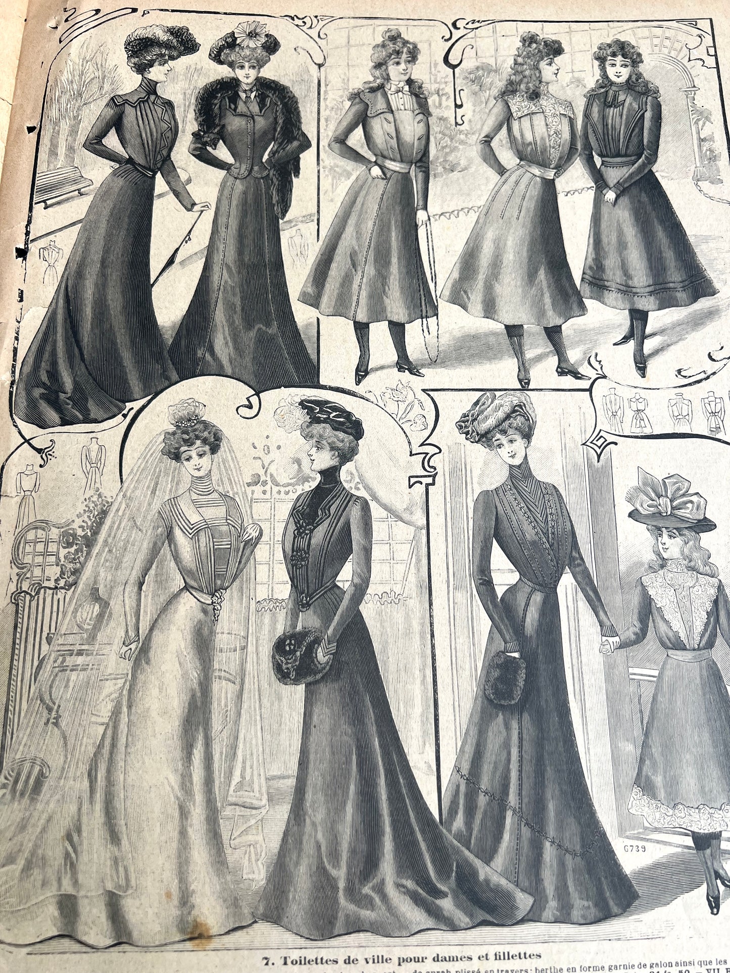 Perusing Dress Patterns on Cover of 27th January 1901  French Le Petit Echo de la Mode incl. Wedding Dress