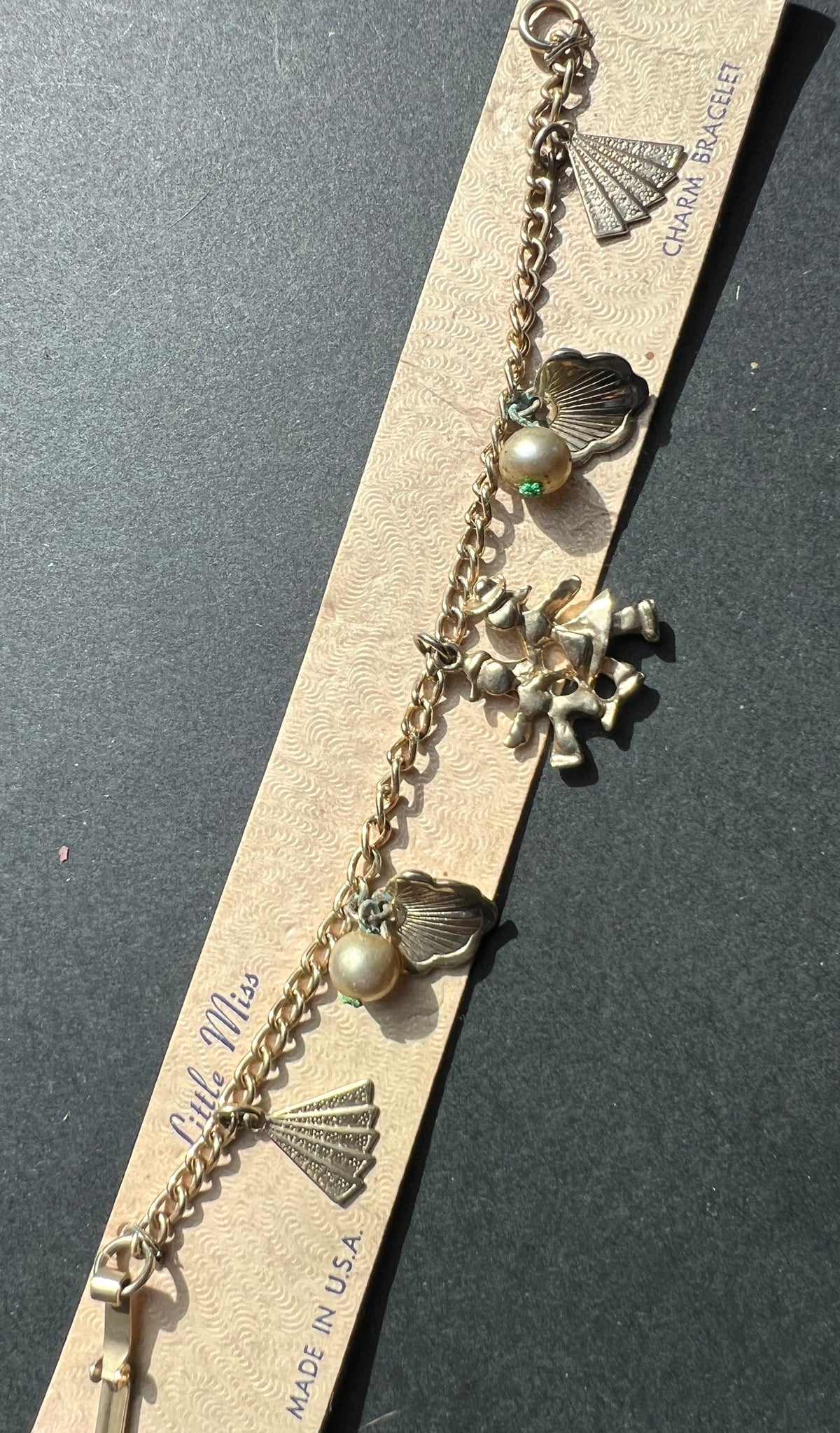 1960s American Little Miss Charm Bracelet with Walking Couple.