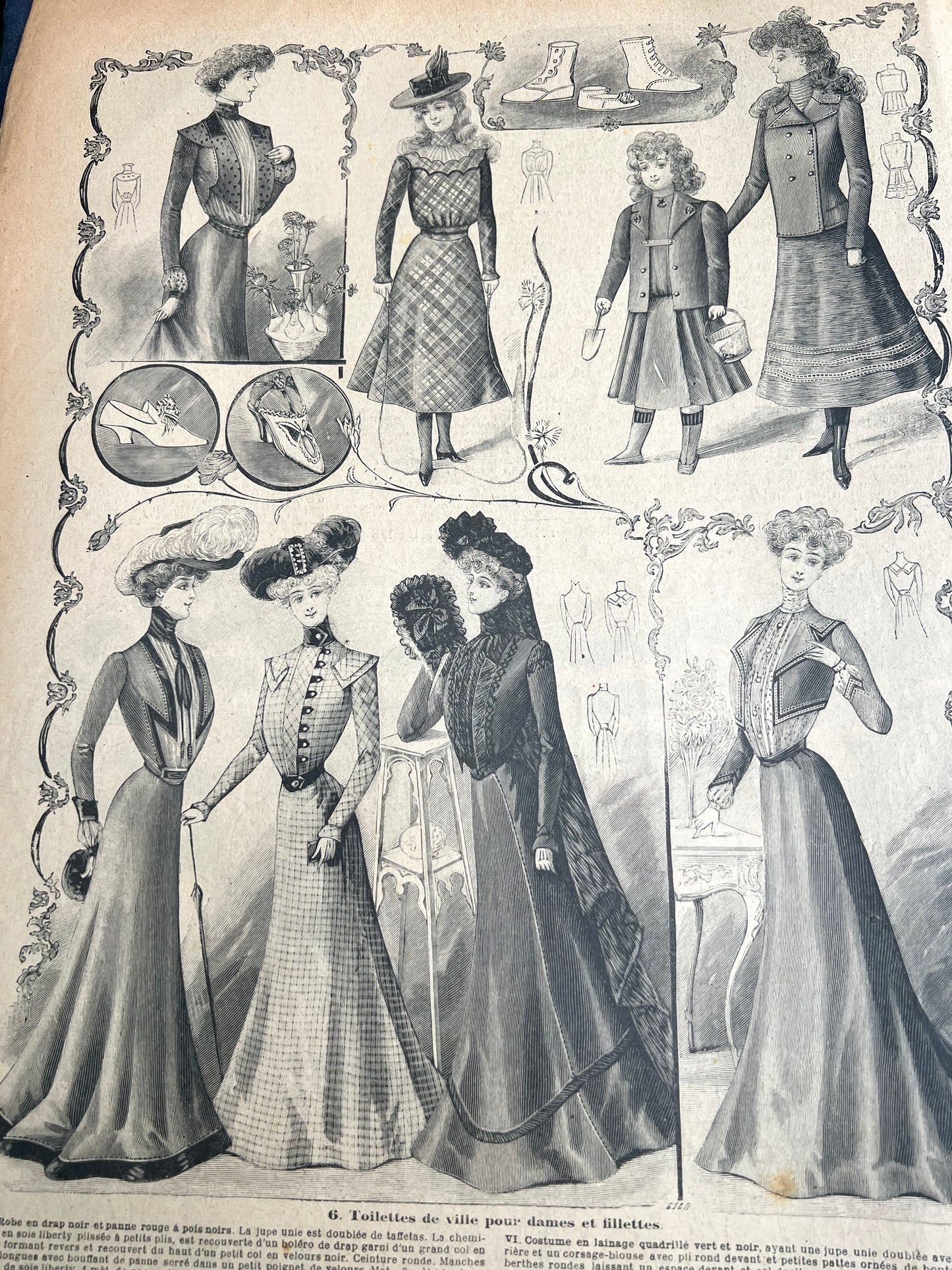 Perusing Dress Patterns on Cover of 27th January 1901  French Le Petit Echo de la Mode incl. Wedding Dress
