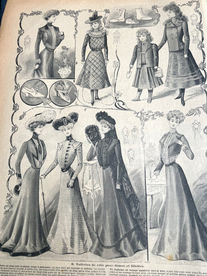 Perusing Dress Patterns on Cover of 27th January 1901  French Le Petit Echo de la Mode incl. Wedding Dress