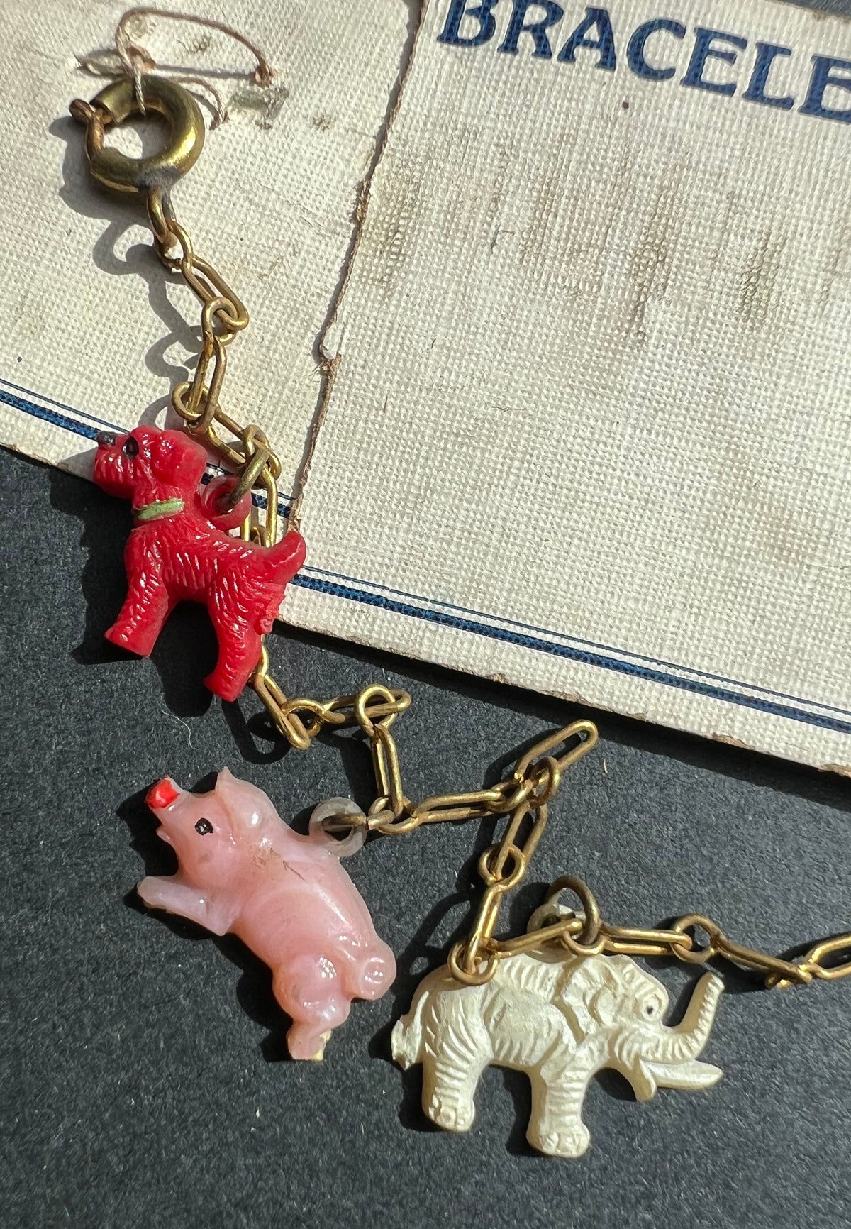 Delightful 1940s Charm Bracelet with 5 Celluloid Animal Charms