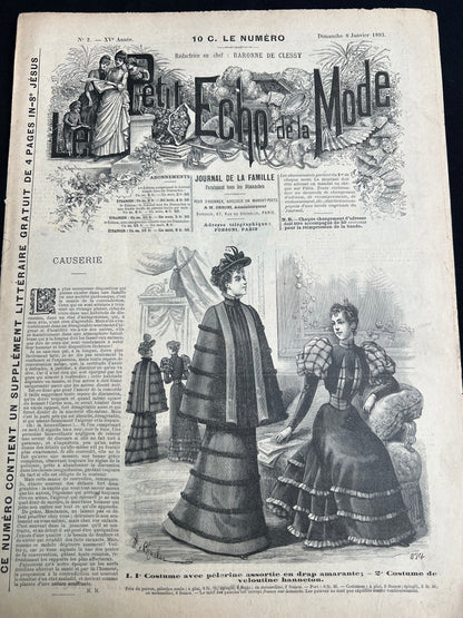 Fascinating Accessories in 8th January 1893  French Women's Paper Le Petit Echo de la Mode